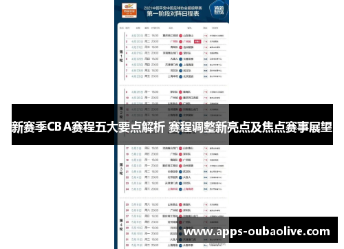 新赛季CBA赛程五大要点解析 赛程调整新亮点及焦点赛事展望